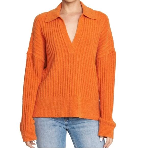 pistola Sweaters - Pistola Orange Textured Slouchy Polo Sweater Women's Medium NWOT